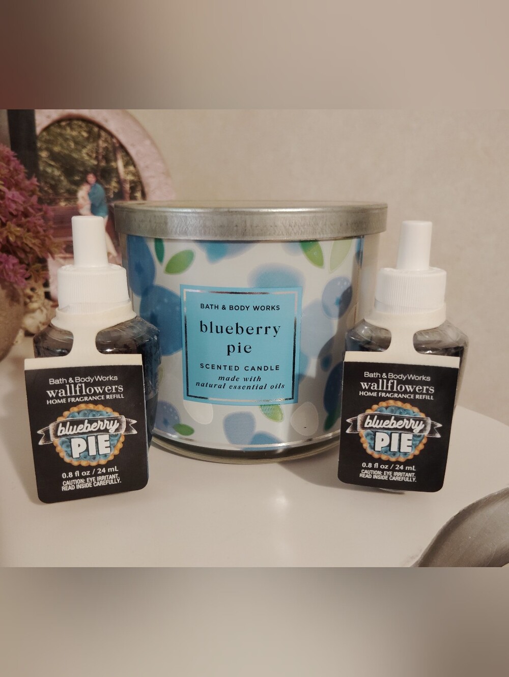 Very Rare New Bath & Body Works OG Blueberry Pie Wallflowers + 3 Wick Candle Set